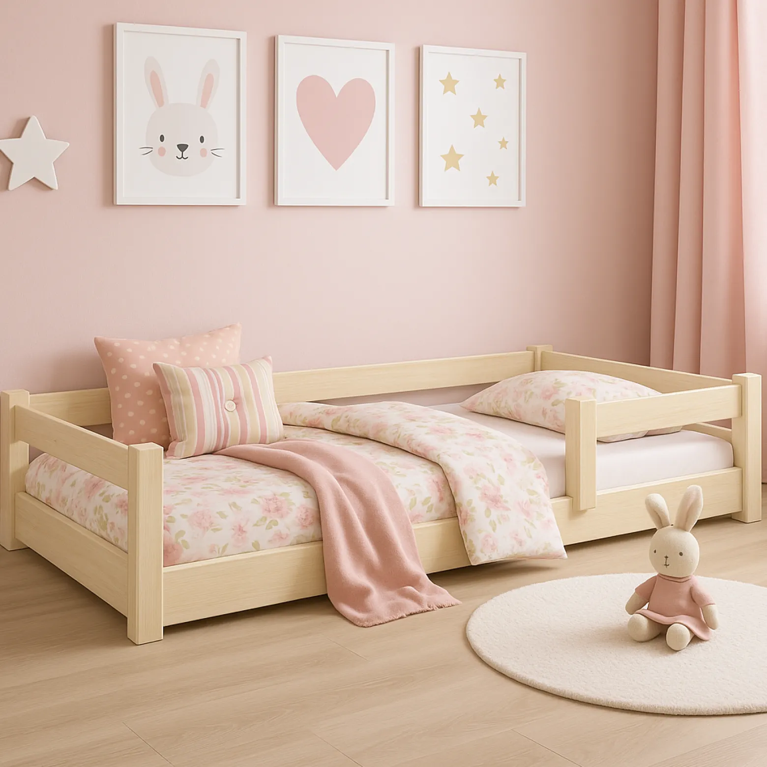 Łóżko dziecięce drewniane Nordi 120x60 z barierką