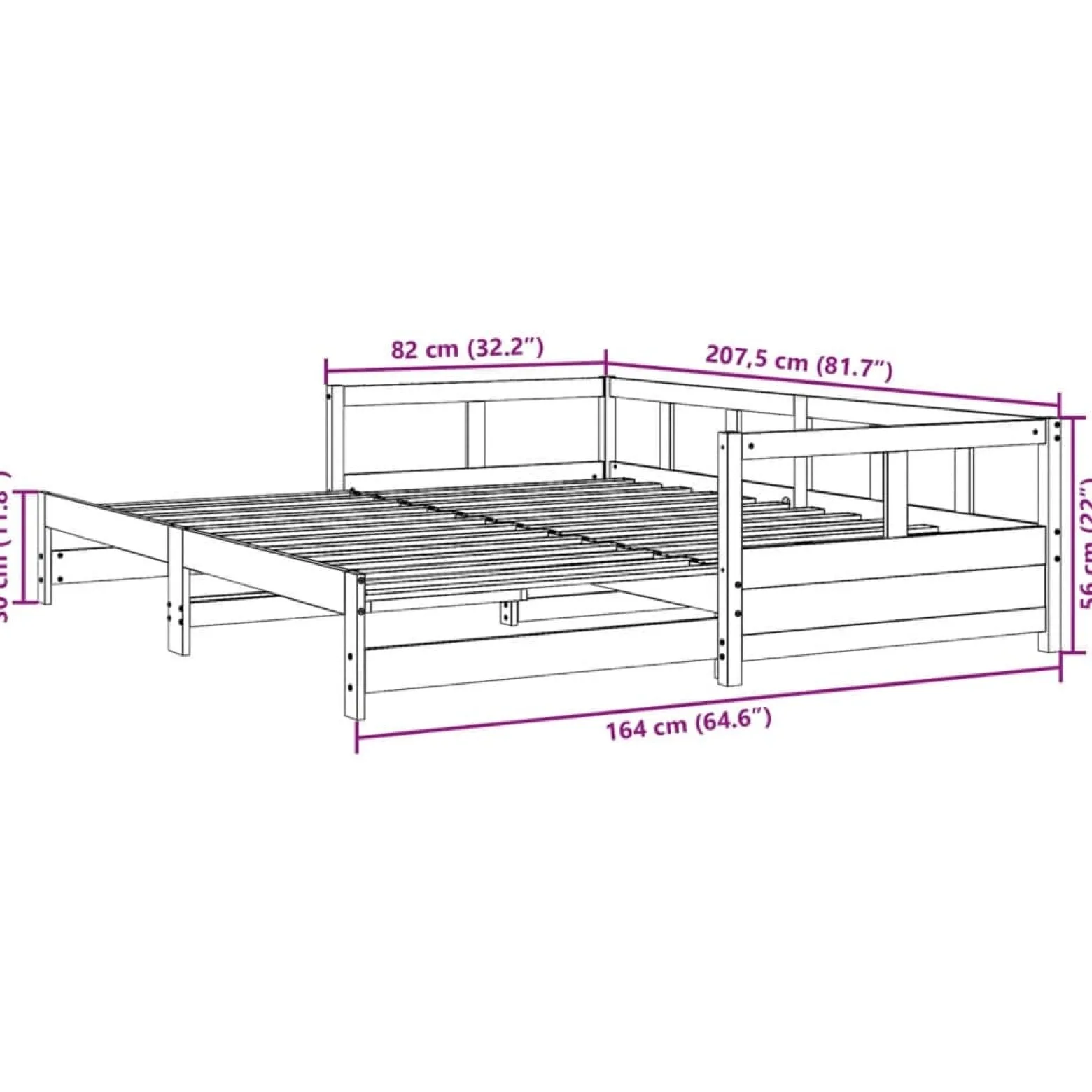 Łóżko Dzienne Sofa Rama Łóżka Drewniana Brązowa 80x200 cm