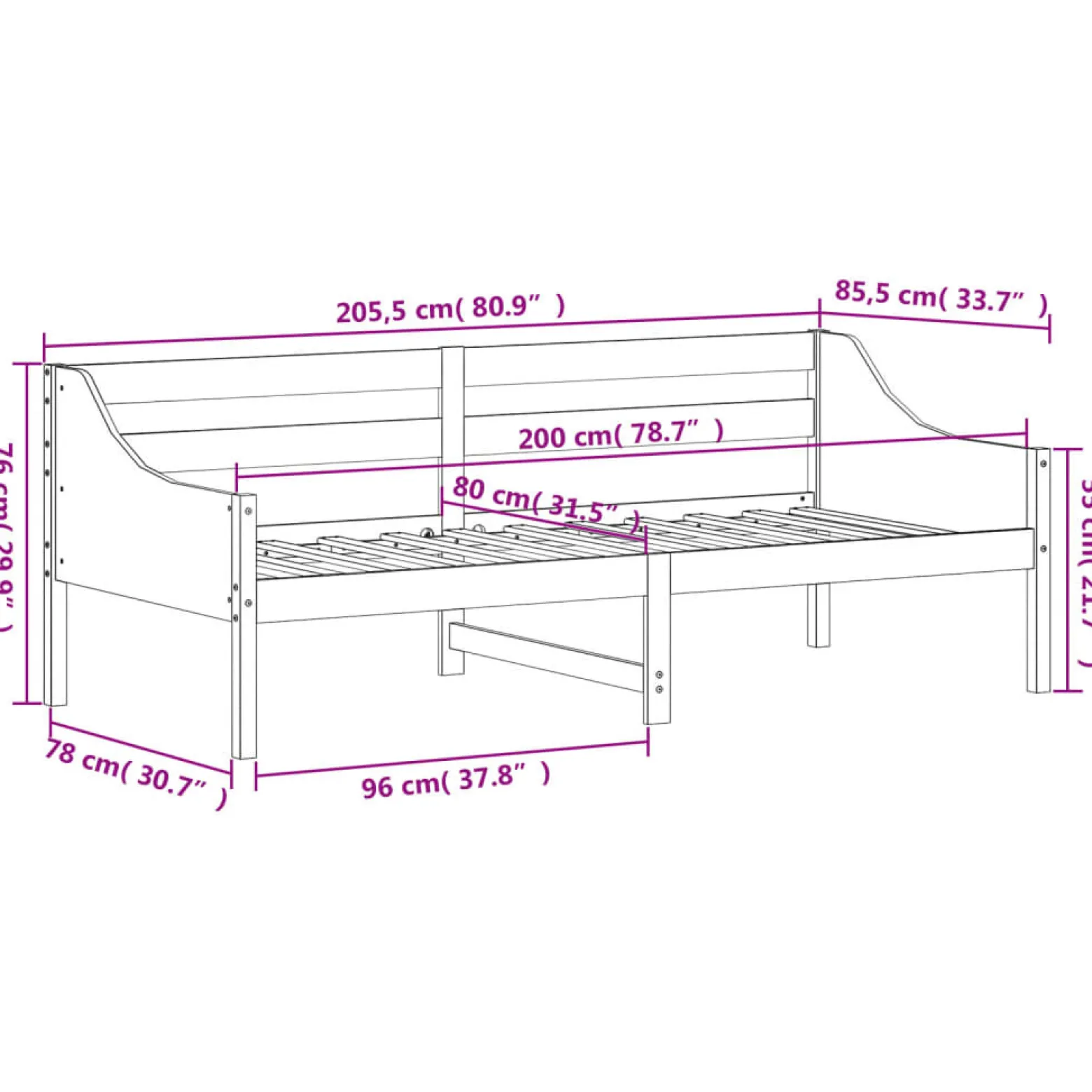 Łóżko Dzienne Sofa Rama Łóżka Drewniana Brązowa 80x200 cm