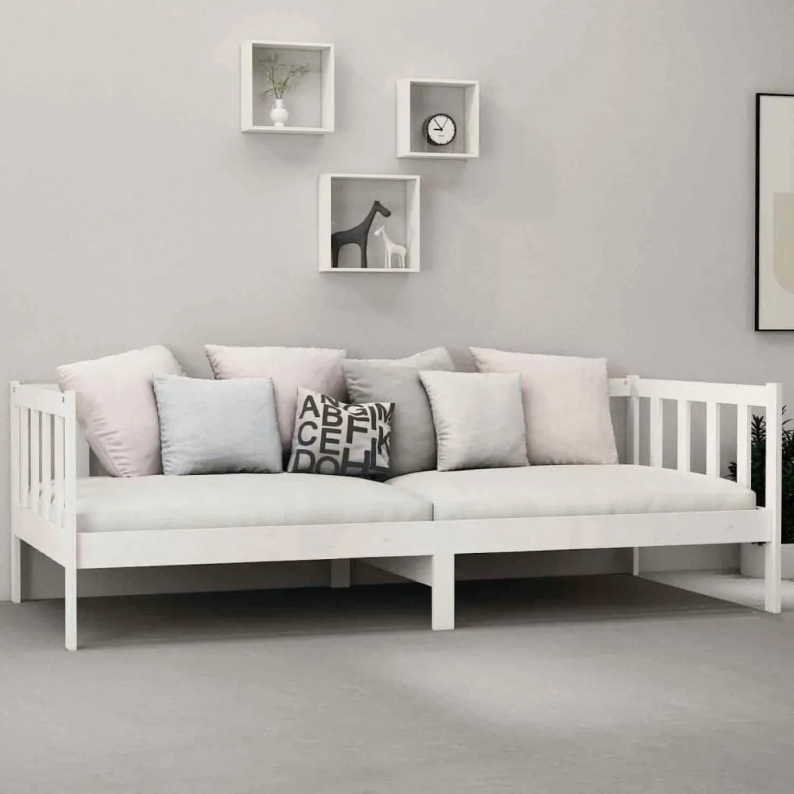 Łóżko dzienne z materacem 90x200 cm białe drewno sosnowe