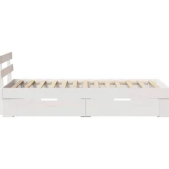 Łóżko Łóżko Drewniane Białe Rama Łózko Ze Stelażem 90 x 200 cm