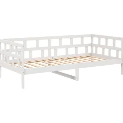 Łóżko Łóżko Drewniane Białe Rama Łózko Ze Stelażem 80x200 cm