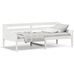 Łóżko Łóżko Drewniane Białe Rama Łózko Ze Stelażem 80x200 cm