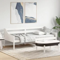 Łóżko Łóżko Drewniane Białe Rama Łózko Ze Stelażem 80x200 cm