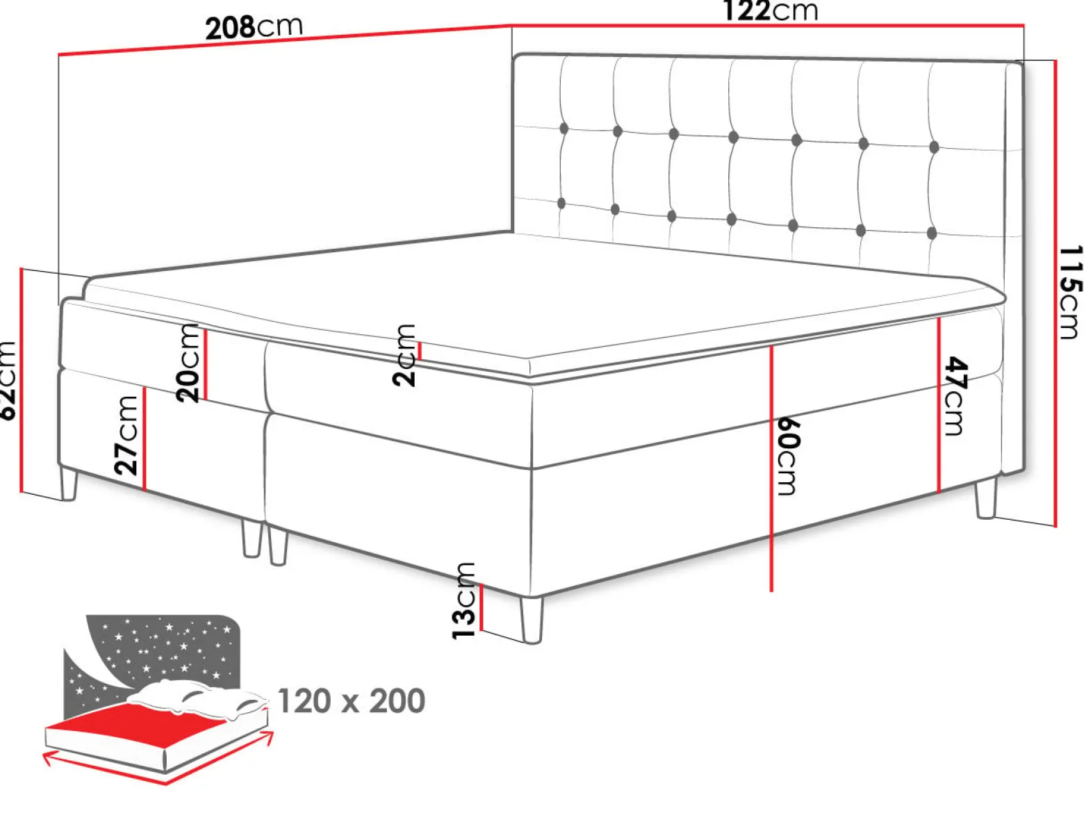 Łóżko kontynentalne Avanti 120x200
