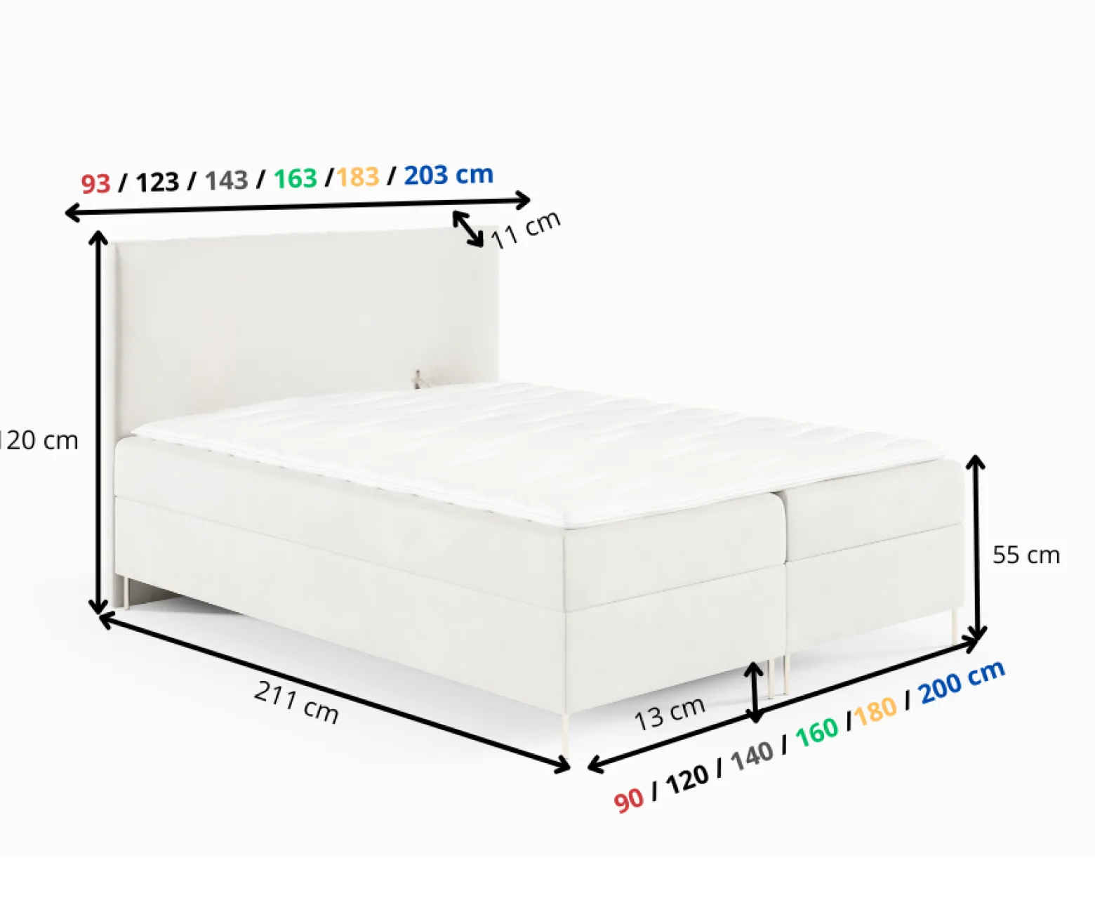 Łóżko kontynentalne Bella Box 90x200 z nóżkami riviera 21