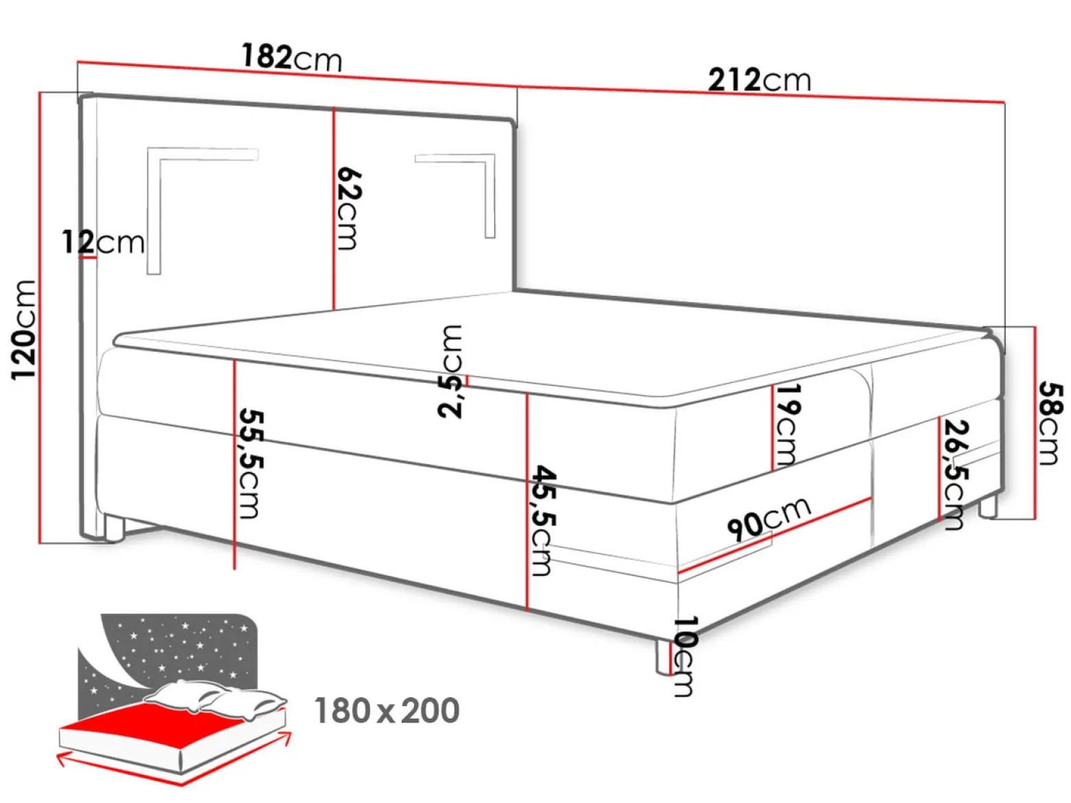 Łóżko kontynentalne Delos LED 180x200