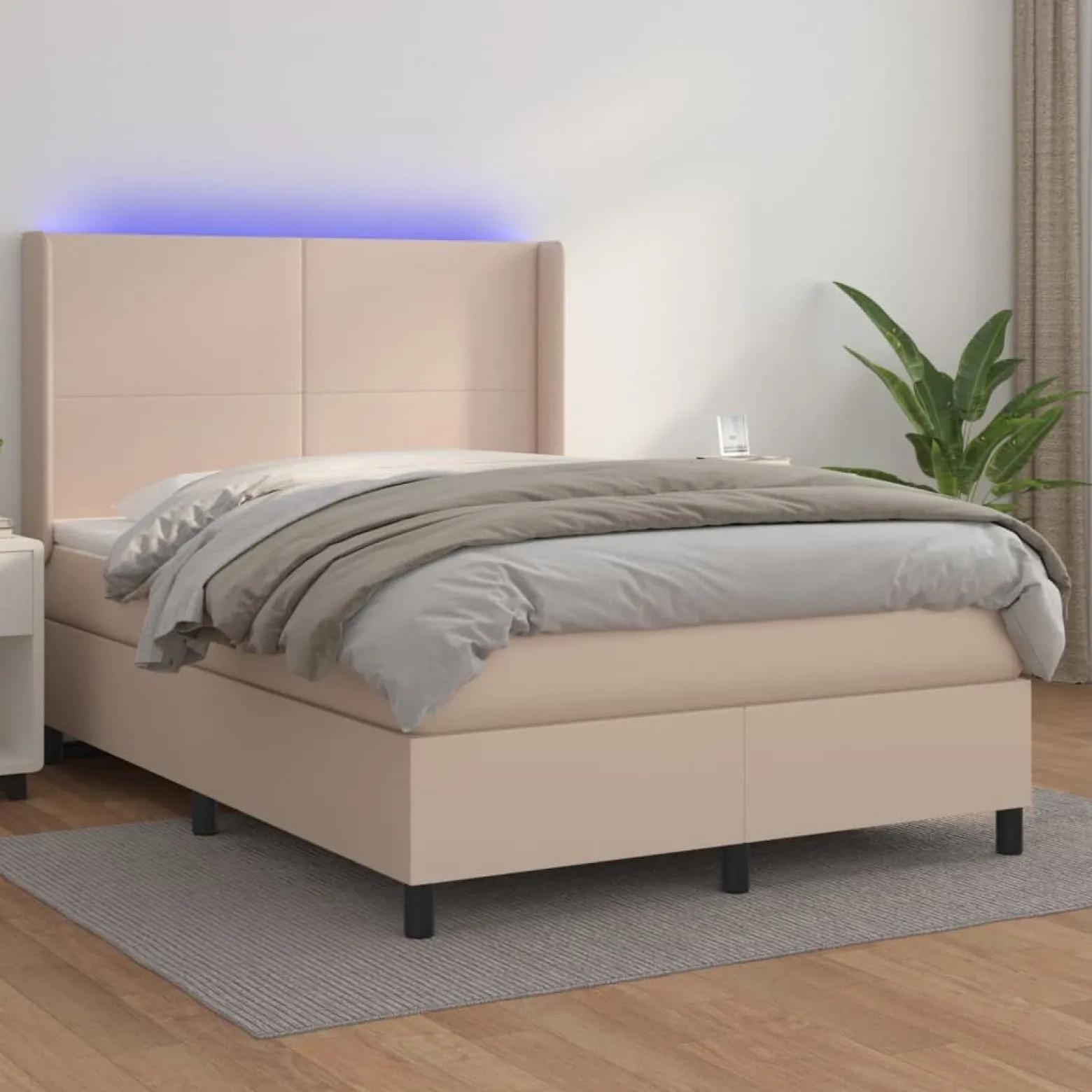Łóżko kontynentalne, materac i LED cappuccino 140x190 cm