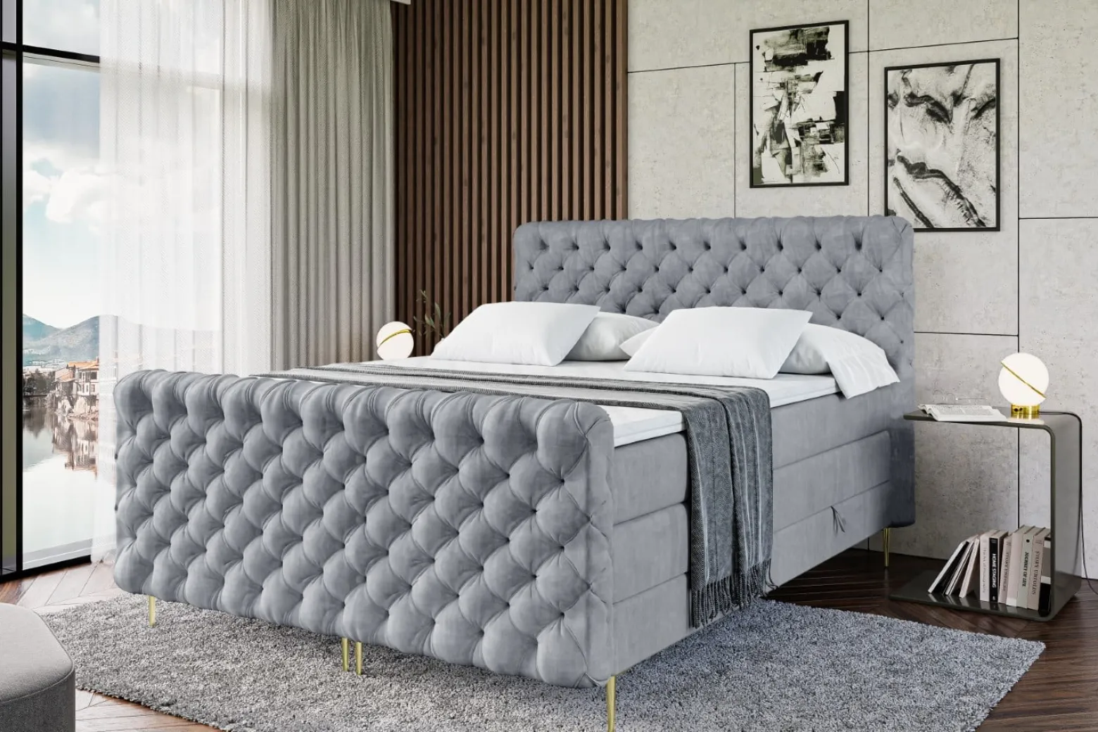 Łóżko kontynentalne - pojemnik, materac, nóżki BOXI8-FZ-Z KING 120x200 cm