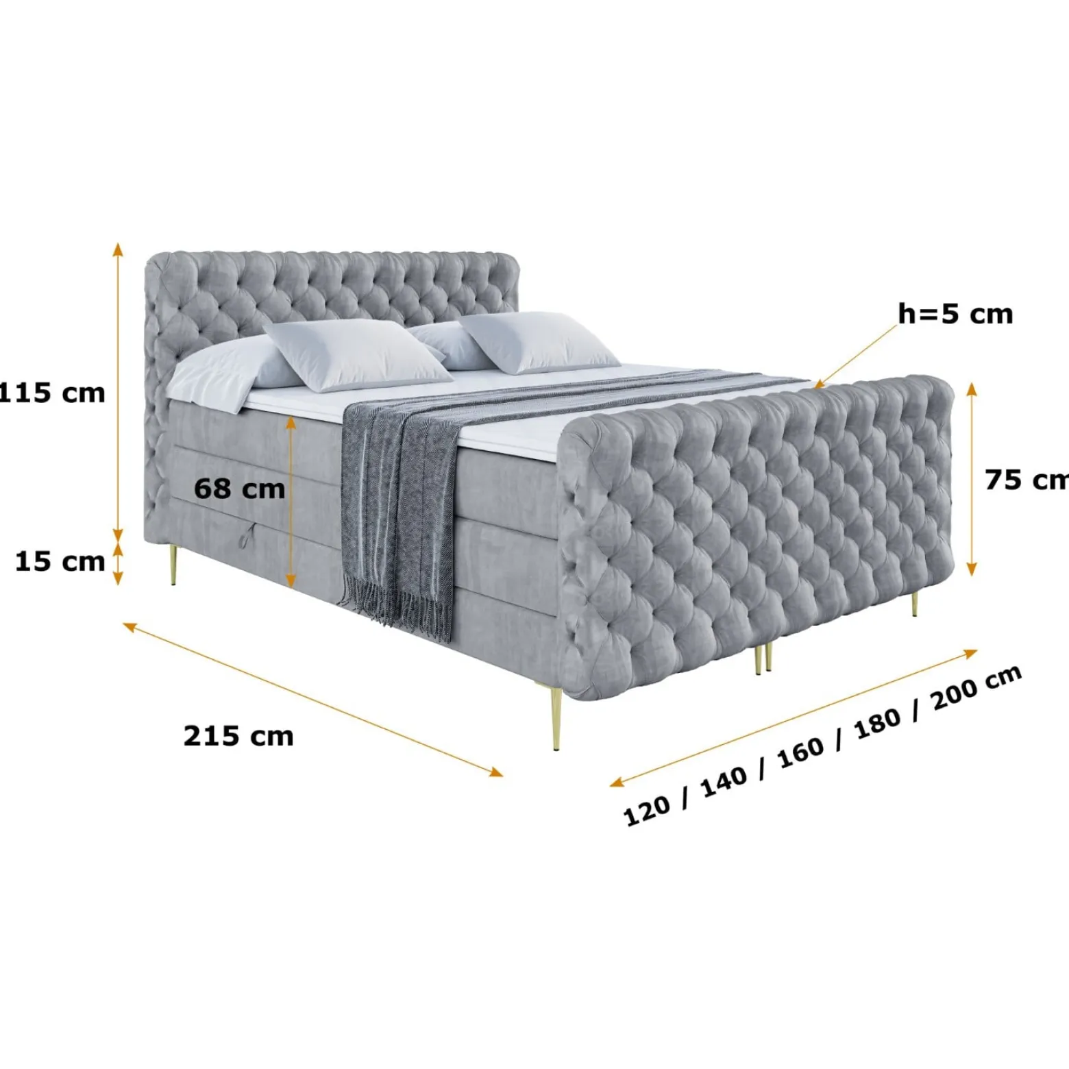 Łóżko kontynentalne - pojemnik, materac, nóżki BOXI8-FZ-Z KING 120x200 cm