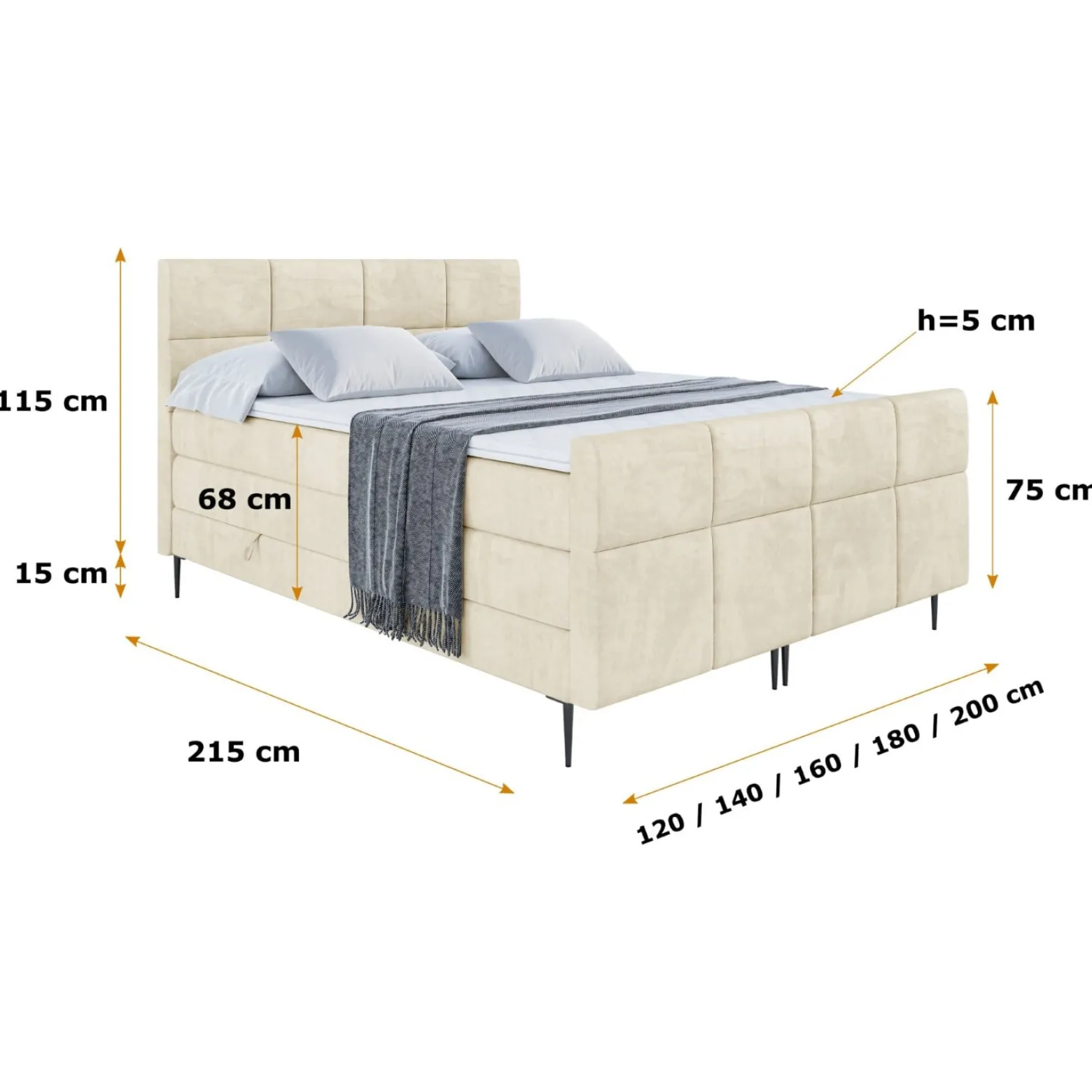 Łóżko kontynentalne - pojemnik, materac, nóżki ARDENI-FC-Z KING 120x200 cm