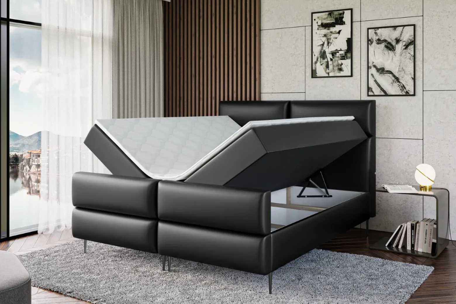 Łóżko kontynentalne - pojemnik, materac, nóżki BOXI3-FC-Z 120x200 cm