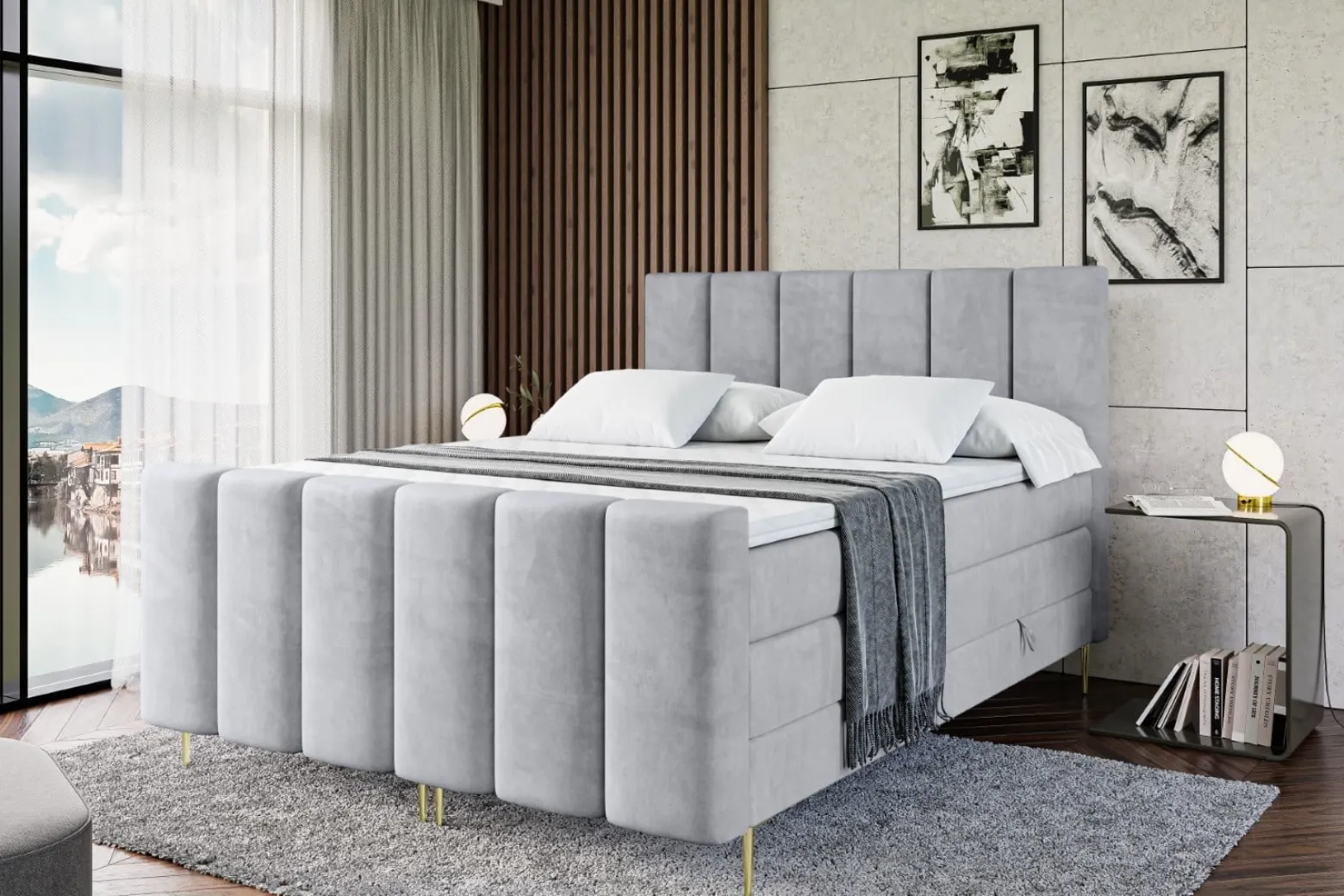 Łóżko kontynentalne - pojemnik, materac, nóżki BOXI1-FZ-Z KING 120x200 cm