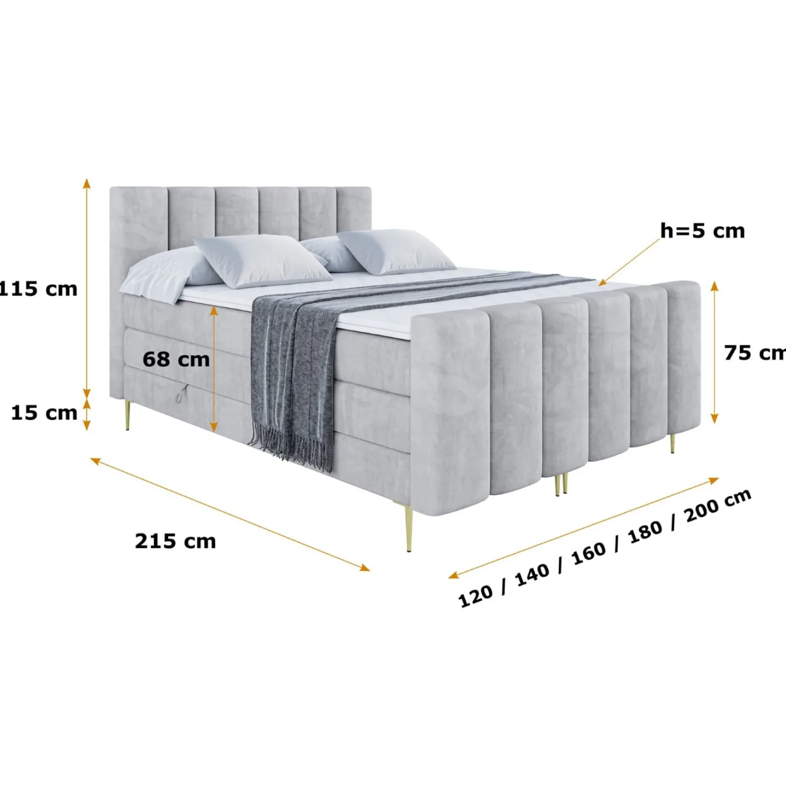 Łóżko kontynentalne - pojemnik, materac, nóżki BOXI1-FZ-Z KING 120x200 cm