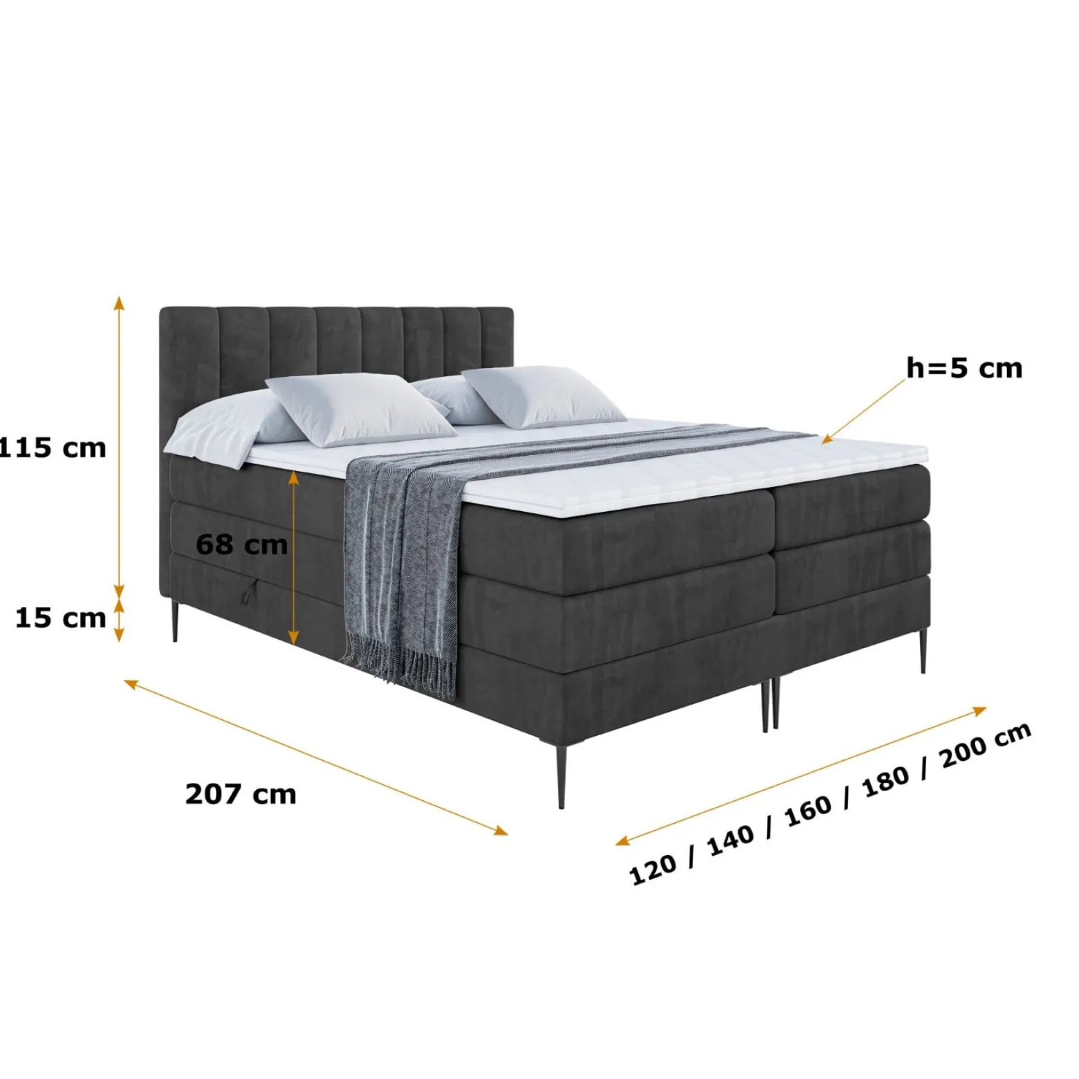 Łóżko kontynentalne - pojemnik, materac, nóżki OTTA-FC KING 120x200cm