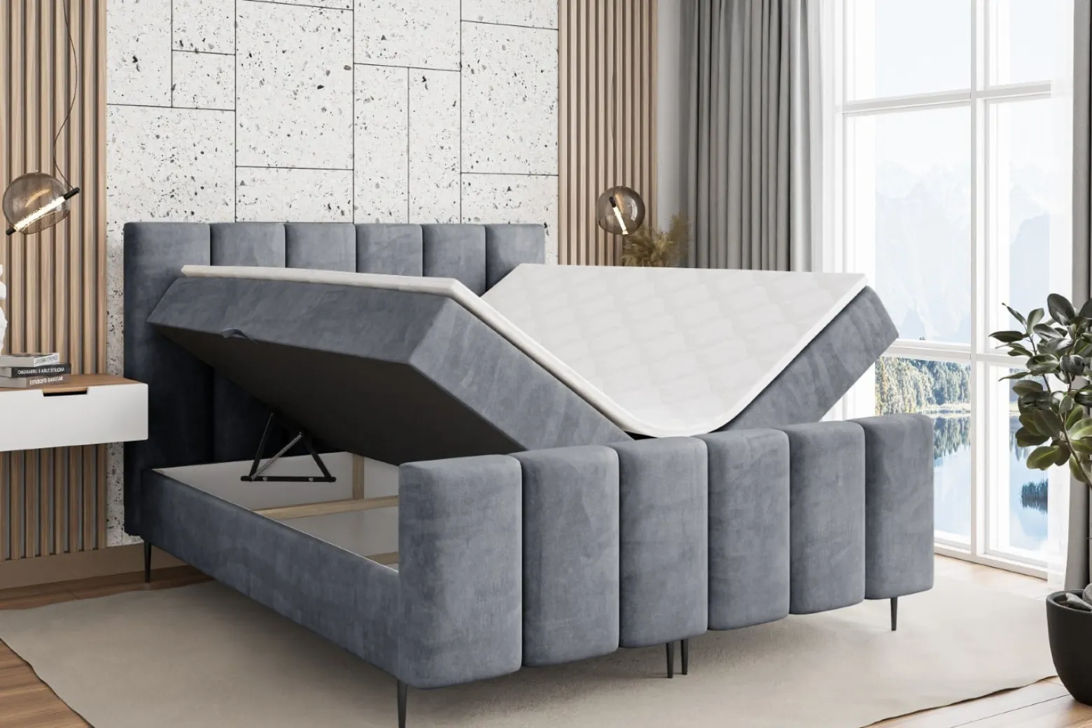 Łóżko kontynentalne - pojemnik, materac, nóżki BOXI1-FC-Z 120x200 cm
