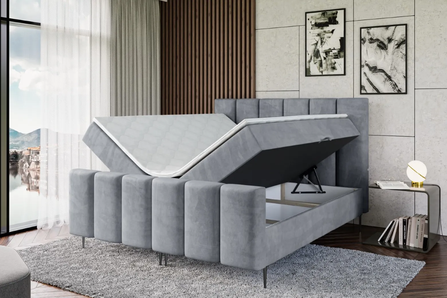 Łóżko kontynentalne - pojemnik, materac, nóżki BOXI1-FC-Z 120x200 cm