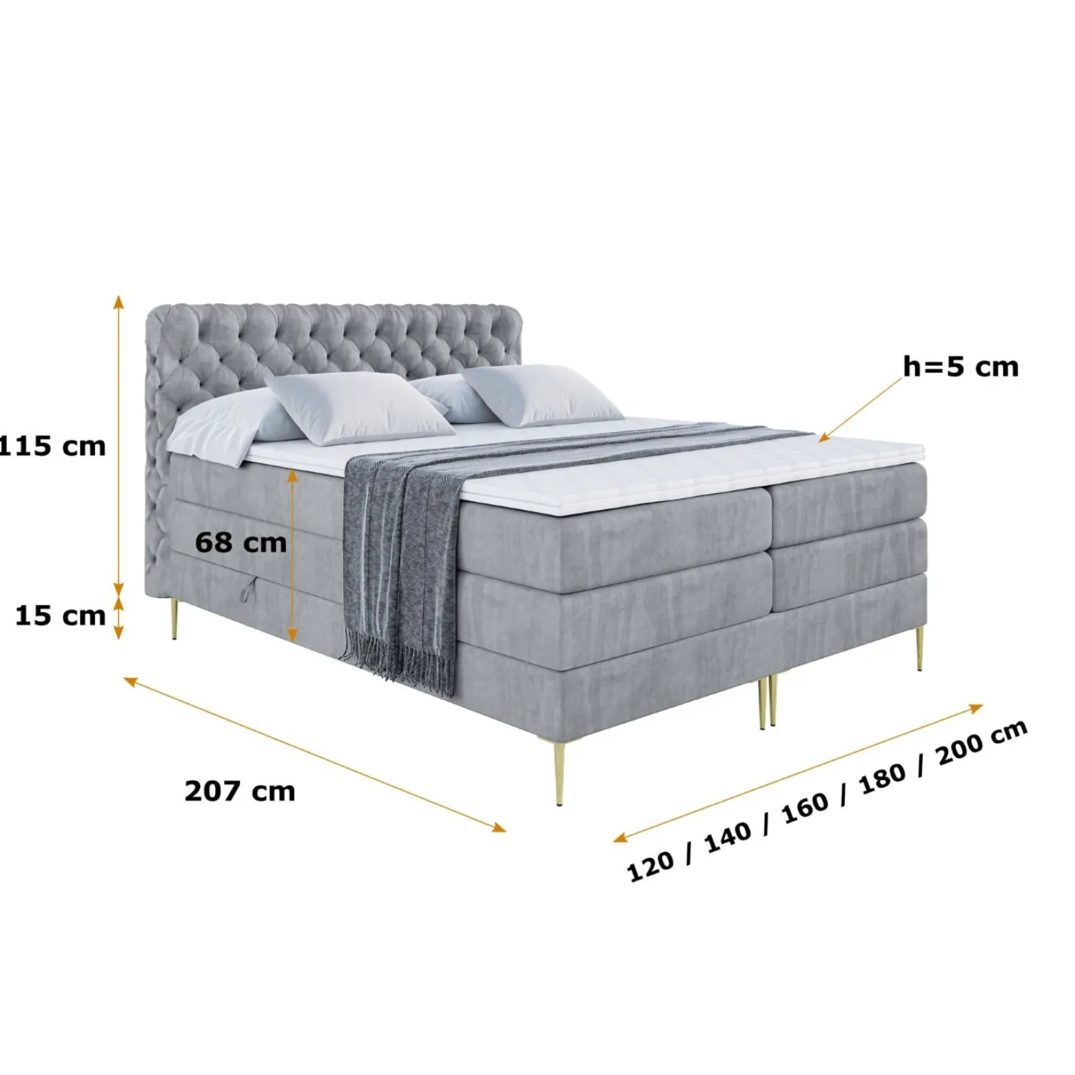 Łóżko kontynentalne - pojemnik, materac, nóżki BOXI8-FZ KING 120x200cm