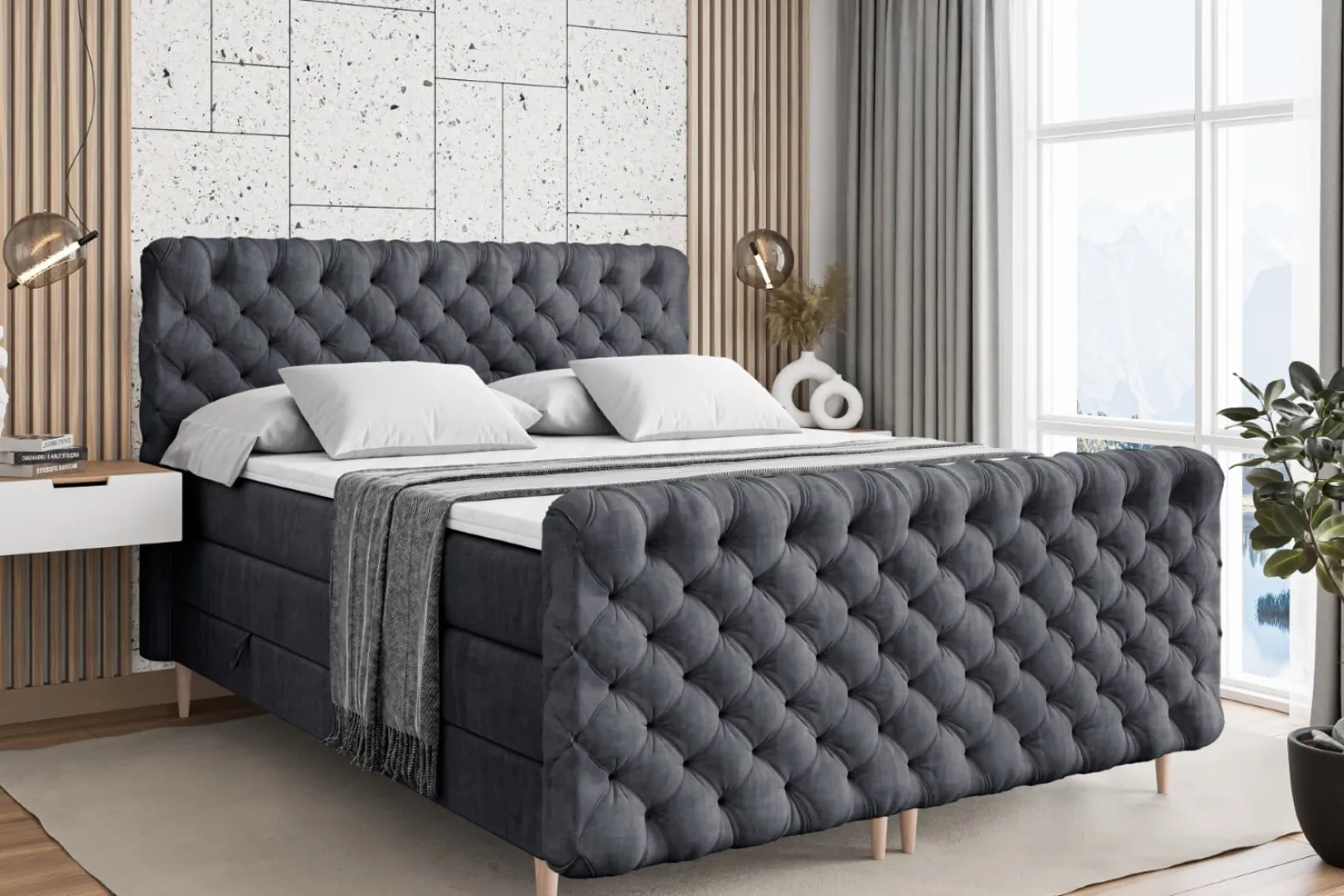 Łóżko kontynentalne - pojemnik, materac, nóżki BOXI8-FD-Z KING 120x200 cm
