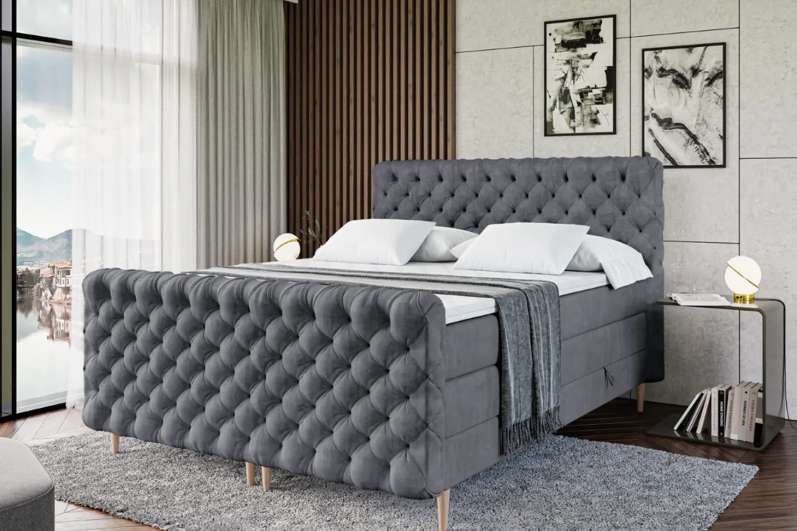 Łóżko kontynentalne - pojemnik, materac, nóżki BOXI8-FD-Z KING 120x200 cm