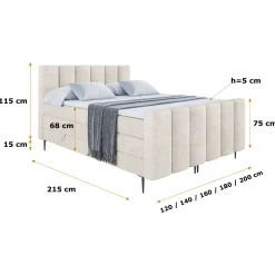 Łóżko kontynentalne - pojemnik, materac, nóżki BOXI1-FC-Z KING 120x200 cm