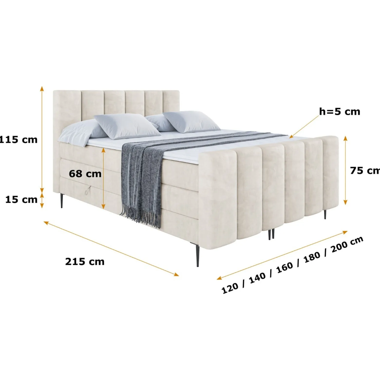 Łóżko kontynentalne - pojemnik, materac, nóżki BOXI1-FC-Z KING 120x200 cm