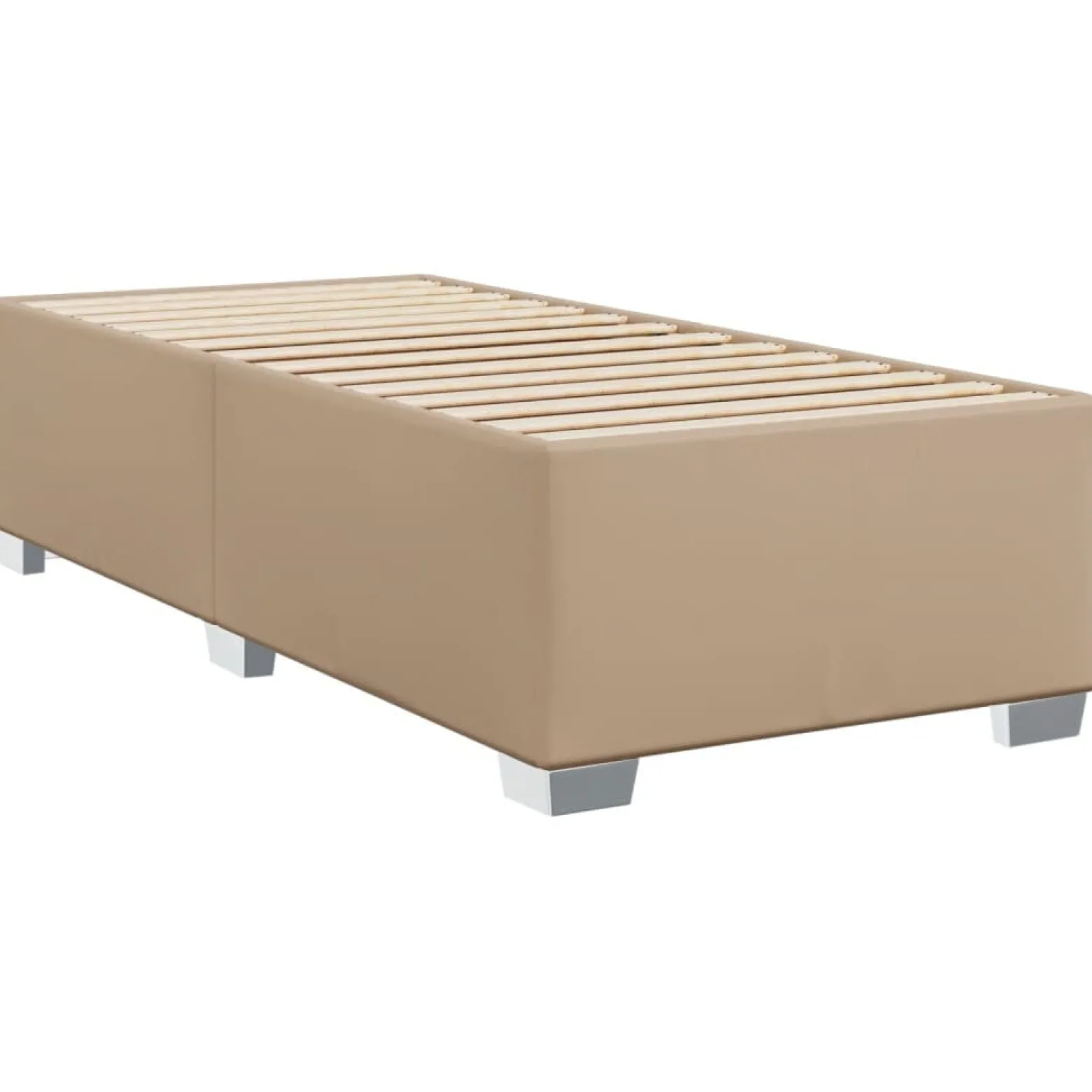 Łóżko Kontynentalne Tapicerowane z Materacem Cappuccino Ekoskóra 90x200