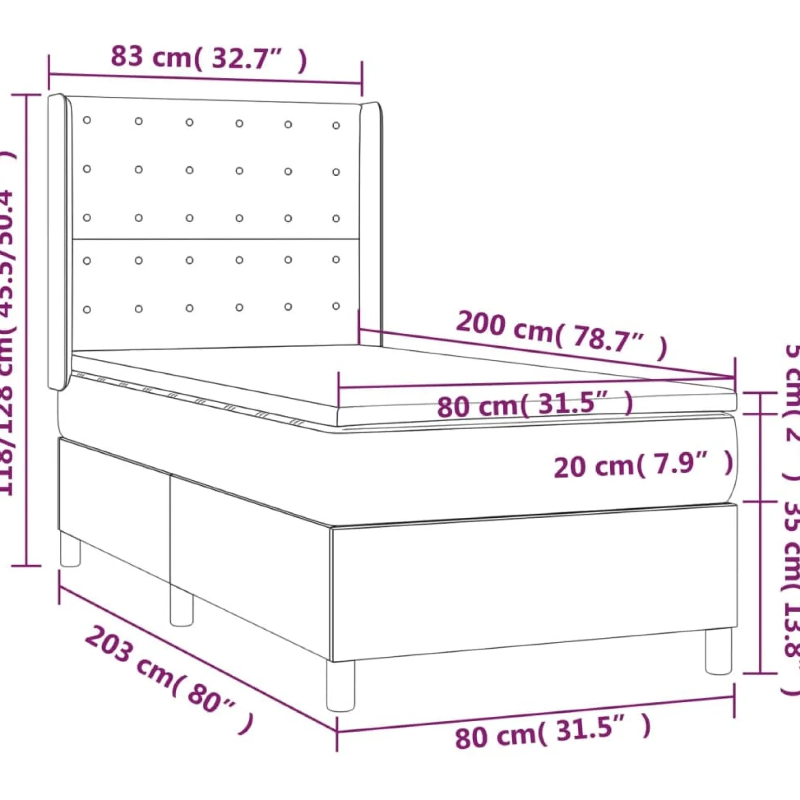 Łóżko Kontynentalne Tapicerowane z Materacem Biała Ekoskóra 80x200 cm