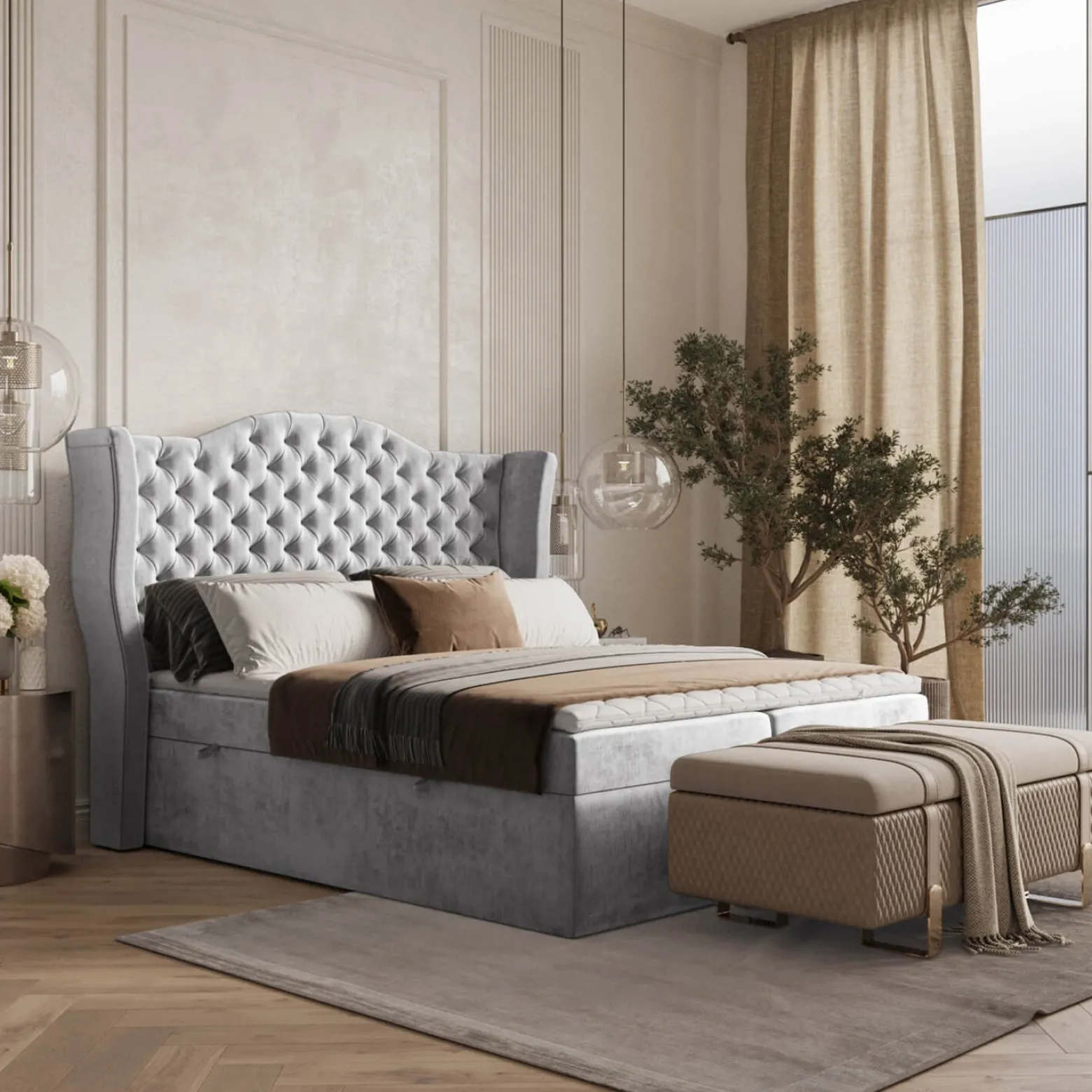 Łóżko kontynentalne WINDSOR 160x200 z pojemnikiem LOT