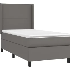 Łóżko kontynentalne z materacem i LED, szara ekoskóra 90x190 cm