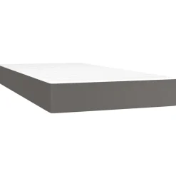 Łóżko kontynentalne z materacem i LED, szara ekoskóra 90x190 cm