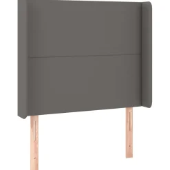Łóżko kontynentalne z materacem i LED, szara ekoskóra 90x190 cm