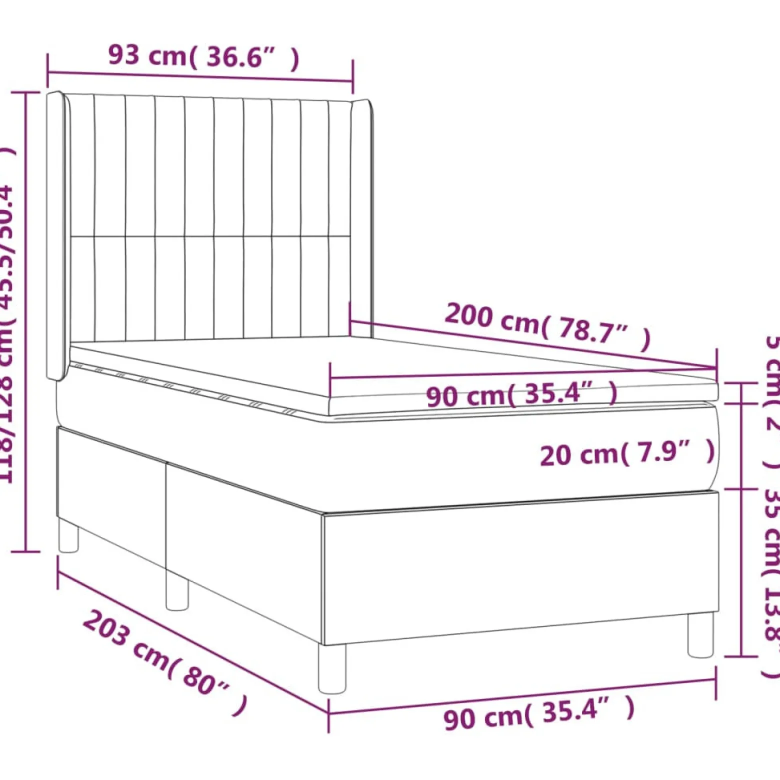 Łóżko kontynentalne z materacem i LED czarny aksamit 90x200