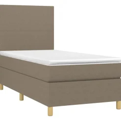 Łóżko kontynentalne z materacem taupe tkanina 90x200 cm