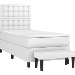 Łóżko Kontynentalne z Materacem Białe Ekoskóra do Sypialni 90x190 cm