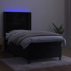Łóżko kontynentalne z materacem i LED czarny aksamit 90x200