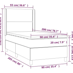 Łóżko kontynentalne z materacem i LED czarny aksamit 90x200