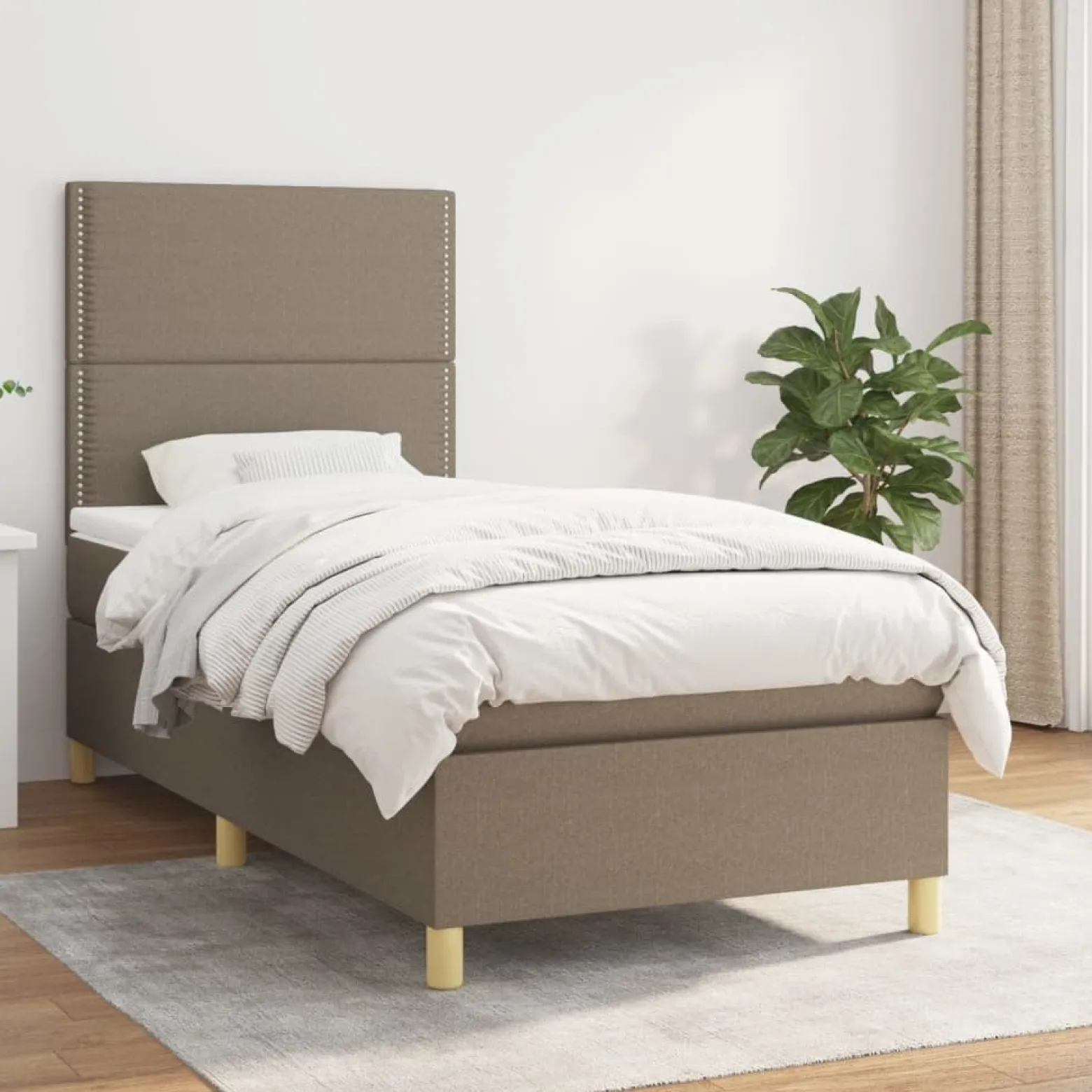 Łóżko kontynentalne z materacem taupe tkanina 90x200 cm