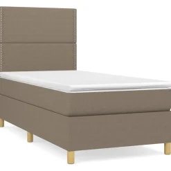 Łóżko kontynentalne z materacem taupe tkanina 90x200 cm