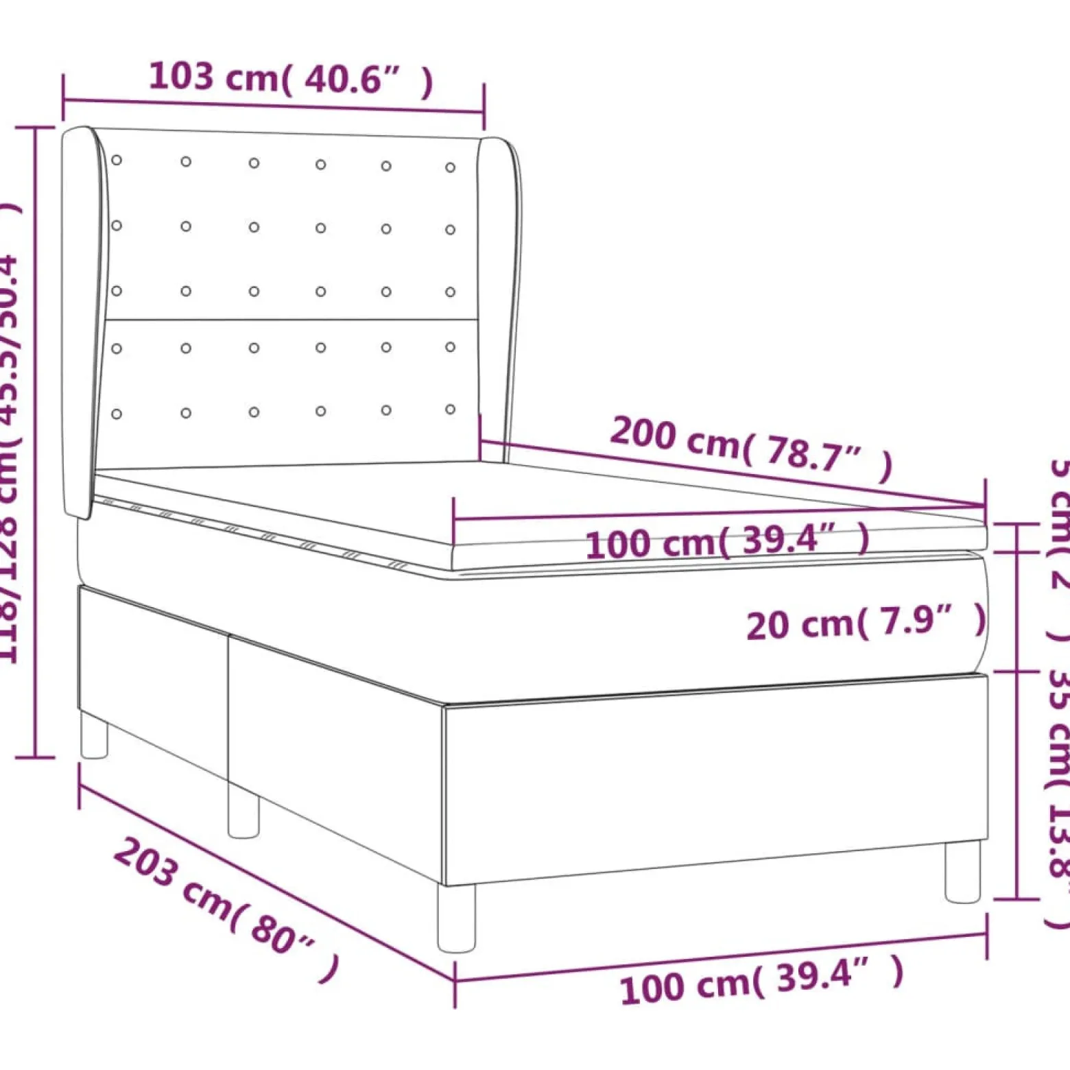 Łóżko Kontynentalne z Materacem Białe Ekoskóra do Sypialni 100x200 cm