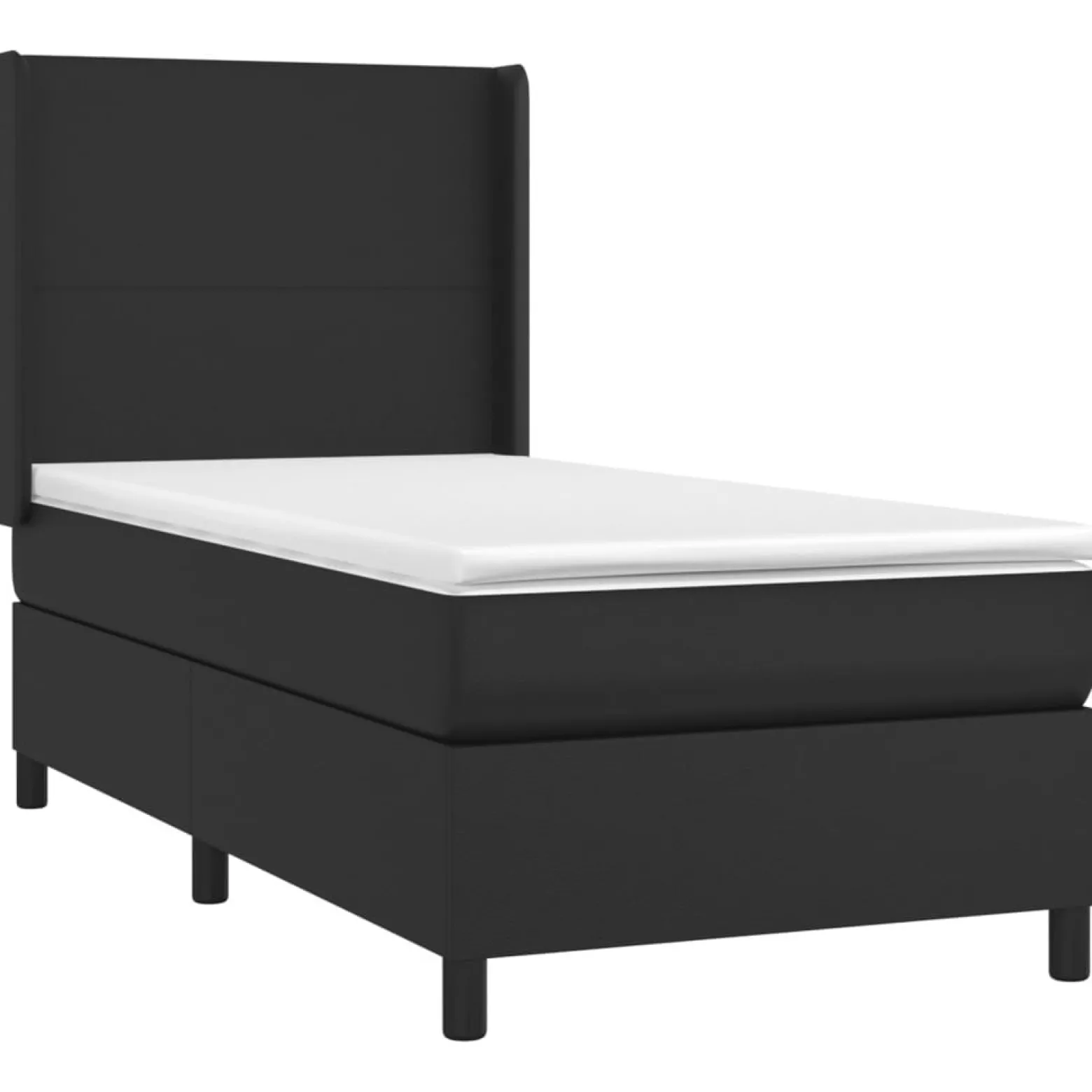 Łóżko kontynentalne z materacem i LED czarna ekoskóra 90x190 cm