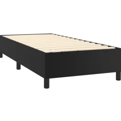 Łóżko kontynentalne z materacem i LED czarna ekoskóra 90x190 cm