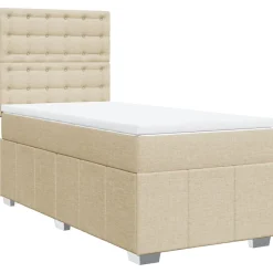 Łóżko Kontynentalne z Materacem Kremowe Do Sypialni Pokoju 100x200 cm