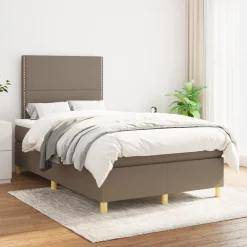 Łóżko kontynentalne z materacem taupe tkanina 120x200 cm
