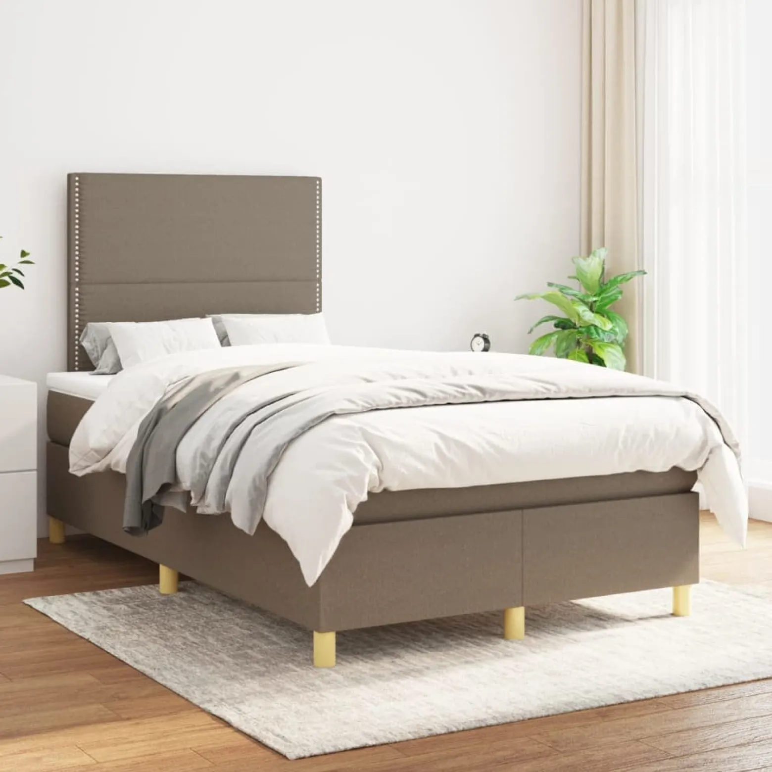 Łóżko kontynentalne z materacem taupe tkanina 120x200 cm