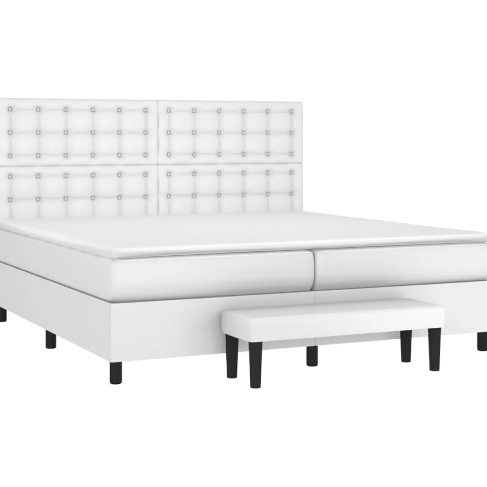 Łóżko Kontynentalne z Materacem Białe Ekoskóra do Sypialni 200x200 cm