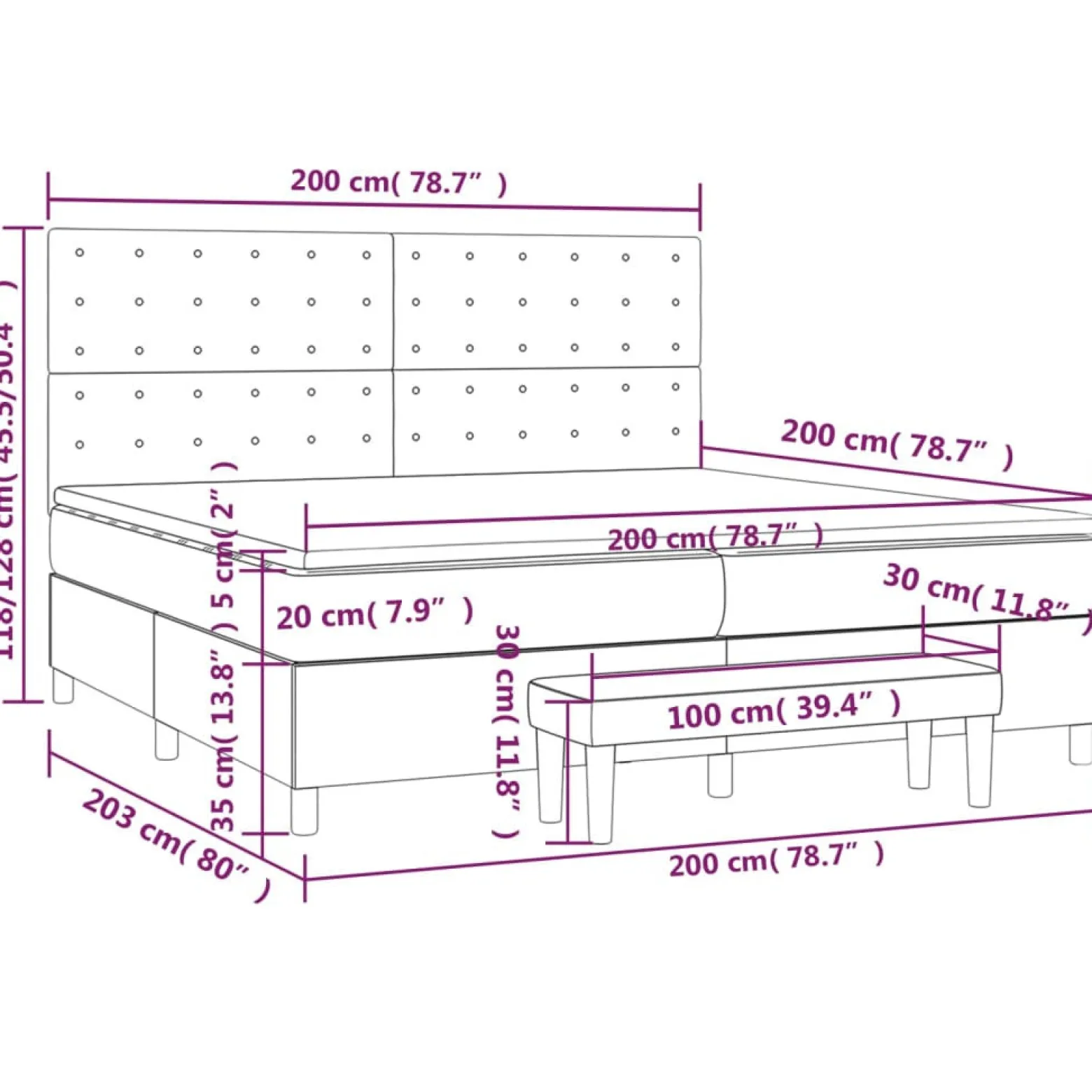 Łóżko Kontynentalne z Materacem Białe Ekoskóra do Sypialni 200x200 cm