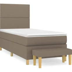 Łóżko kontynentalne z materacem, taupe, tkanina, 100x200 cm