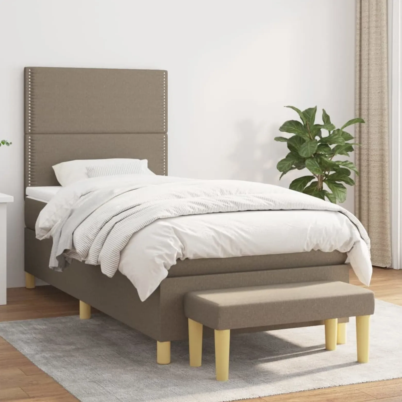 Łóżko kontynentalne z materacem, taupe, tkanina, 100x200 cm