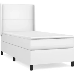 Łóżko kontynentalne z materacem białe ekoskóra 80x200 cm